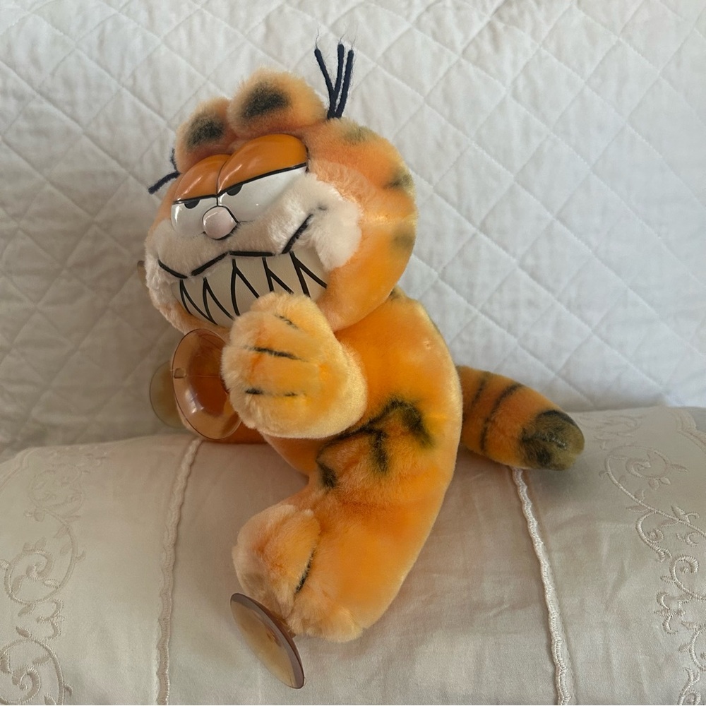 Vintage 80s Garfield Window Cling Make My Day Plush Suction Cup Car Display RARE - Picture 5 of 11